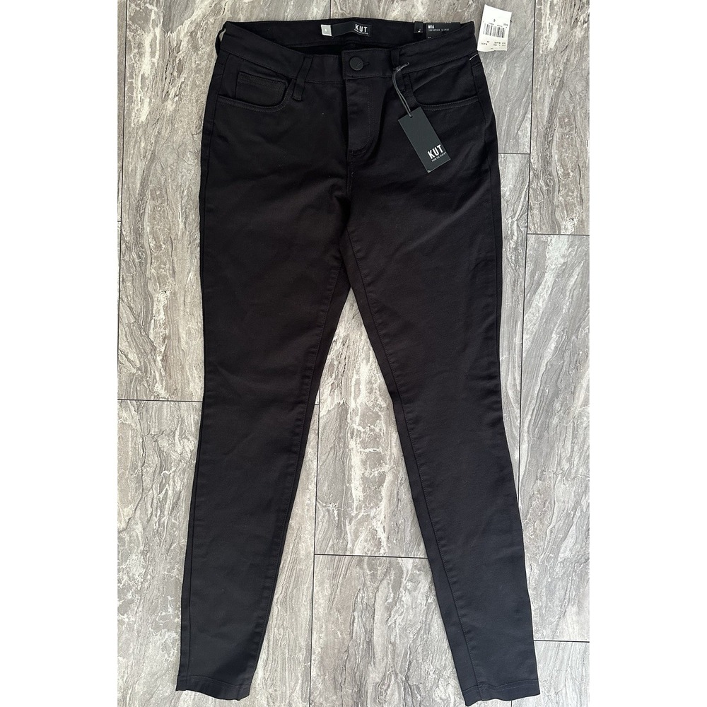 KUT From The Kloth Mia Toothpick Skinny Pants Women's 6 Black Ponte NWT 0126 - Picture 1 of 12